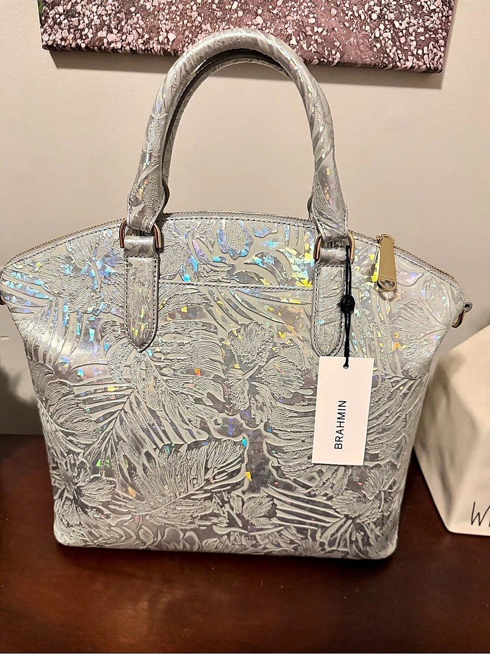 Brahmin Large Duxbury Satchel Floral Satchel Silver NWT445